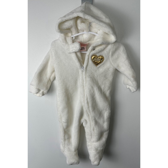 Juicy Couture Infant Baby Snow Suit 0-3 Mo White Bunting Zip Up One Piece B4 - Picture 1 of 4